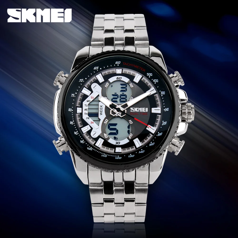  SKMEI Men Sport Watches Led Analog-Digital Wristwatch Waterproof Stainless Steel Watch Fashion Casu