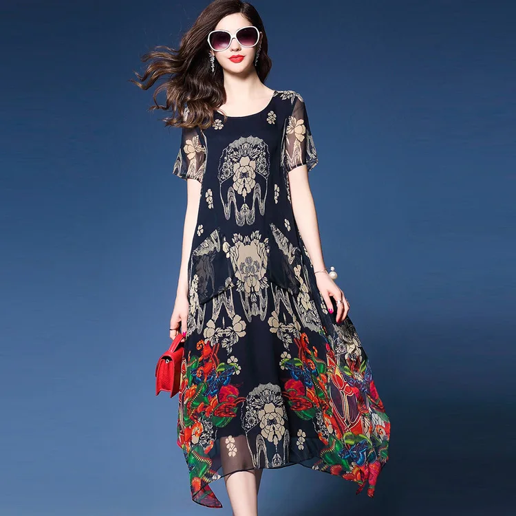 Летняя Новинка 2017 г. Для женщин Boho платье Мода Винтаж цветочные платья печати