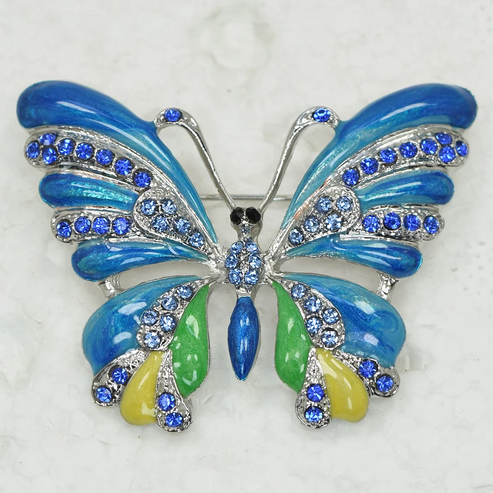 12pcs/lot Wholesale Fashion Brooch Rhinestone Enamel Butterfly Pin