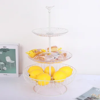 

Three-layer Iron Fruit Bowl Fruit Basket Countertop Stand Home Storage Basket -Drop