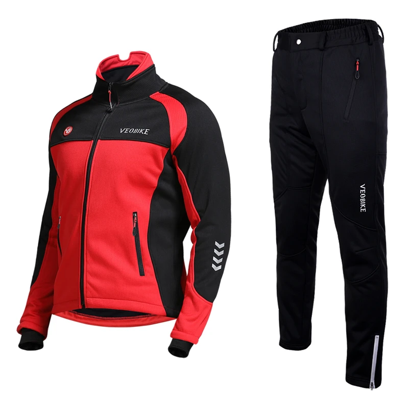 VEOBIKE Велоспорт куртка наборы водонепроницаемый, с длинными рукавами куртка для езды брюки костюмы утолщение ветрозащитный светоотражающий комплект одежды для велоспорта