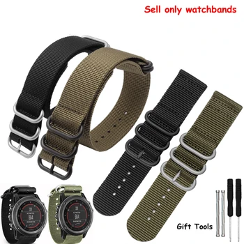 

Quality nylon watchband 26mm 5 ring nylon belt black army green bracelet replacement strap fit Gramin Fenix 3