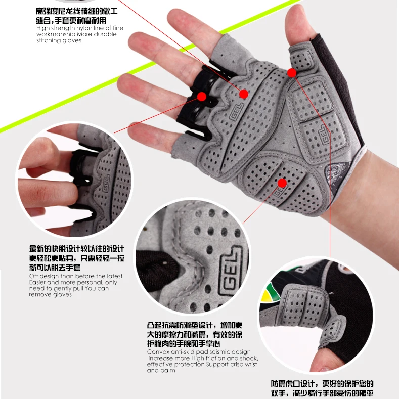 2016 caliente ciclismo guantes GEL bicicleta de carreras de deporte de carretera de montaña MTB ciclismo guante transpirable MTB Carretera guantes ciclismo luvas