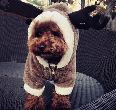 Hot Soft Winter Warm Pet Dog Velveteen Clothes Cozy Costume Elk Clothing Jacket Teddy Hoodie Coat