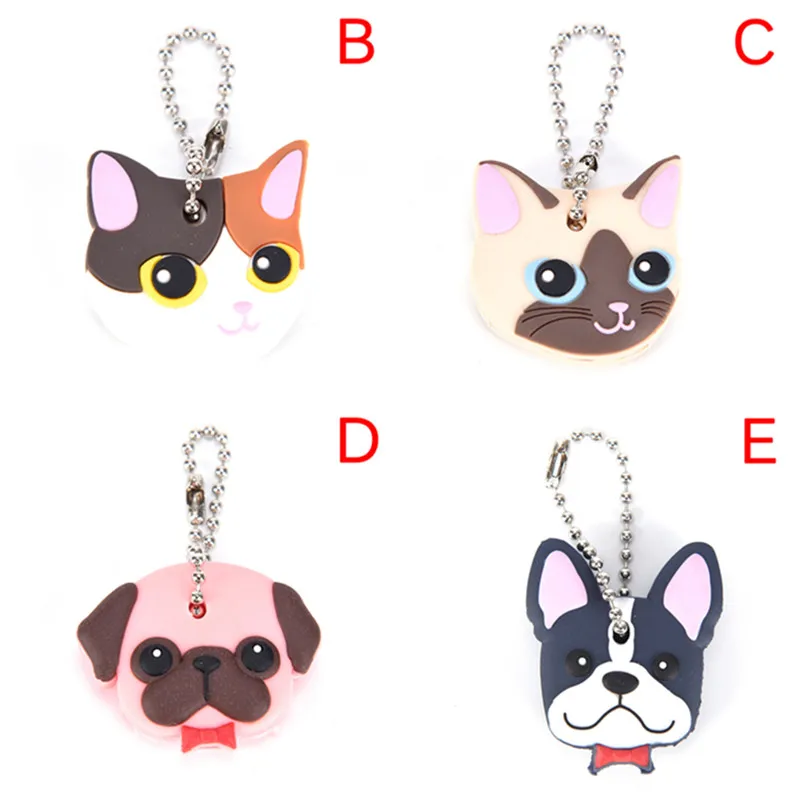 

Silicone Key Ring Cap Head Cover Keychain Case Shell Cat Hamster Pug Dog Animals Shape Lovely Key chain Jewelry Gift