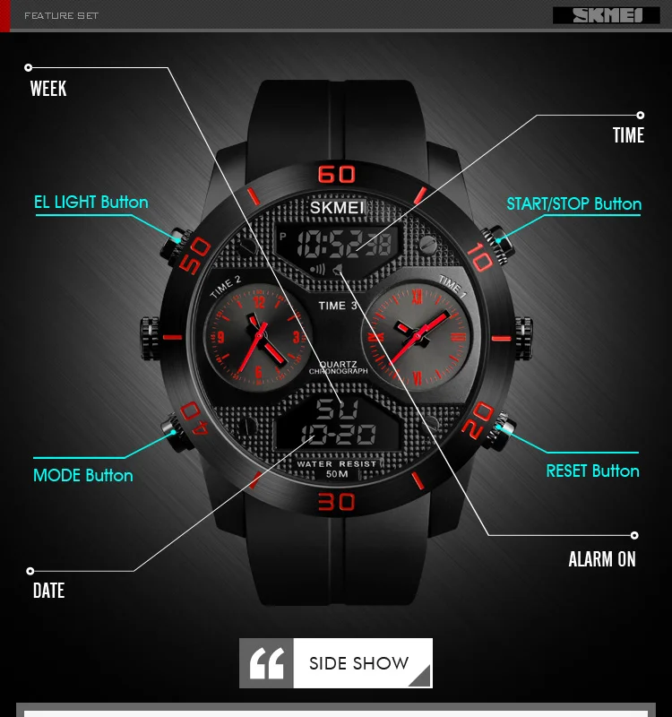 SKMEI спортивные уличные часы для мужчин 50 м водонепроницаемый светодиодный электронные часы вибрирующие Нержавеющая сталь двойной дисплей часы relogio masculino