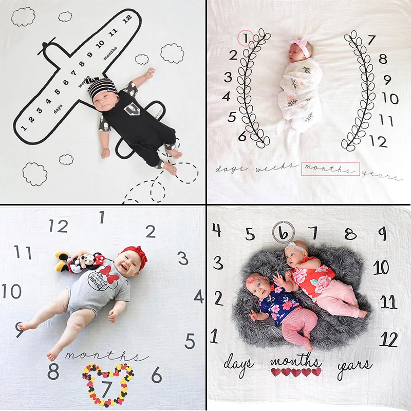 Vente Infantile Bébé Étape Couverture Photo Photographie Prop Couvertures Toile Tissu Calendrier Bebe Garçon Fille Photo Accessoires 100x100 cm