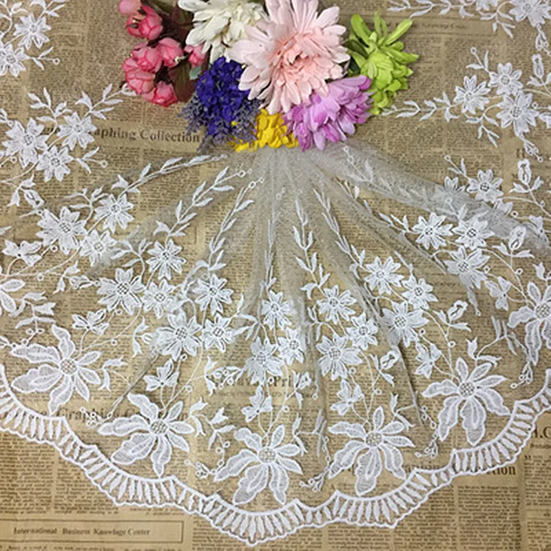 

1yard exquisite white embroidery flower lace trim width 35CM quality Africa lace fabric DIY crafts and sewing dress accessories