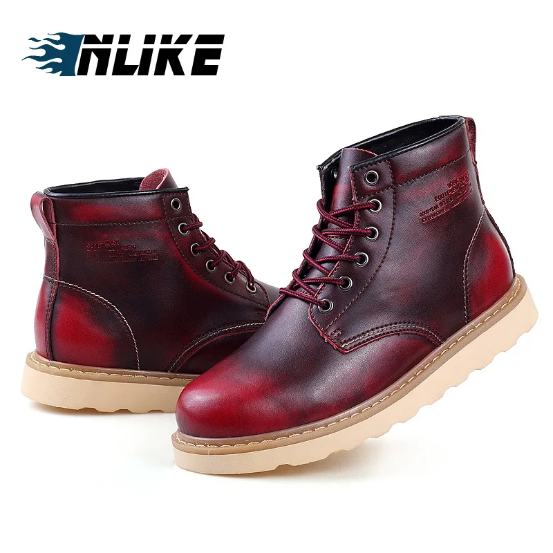 rouge Moto En Inlike Hommes De Bottines bronze Martin Travail Cuir Véritable Split Noir Bottes tQshdCr
