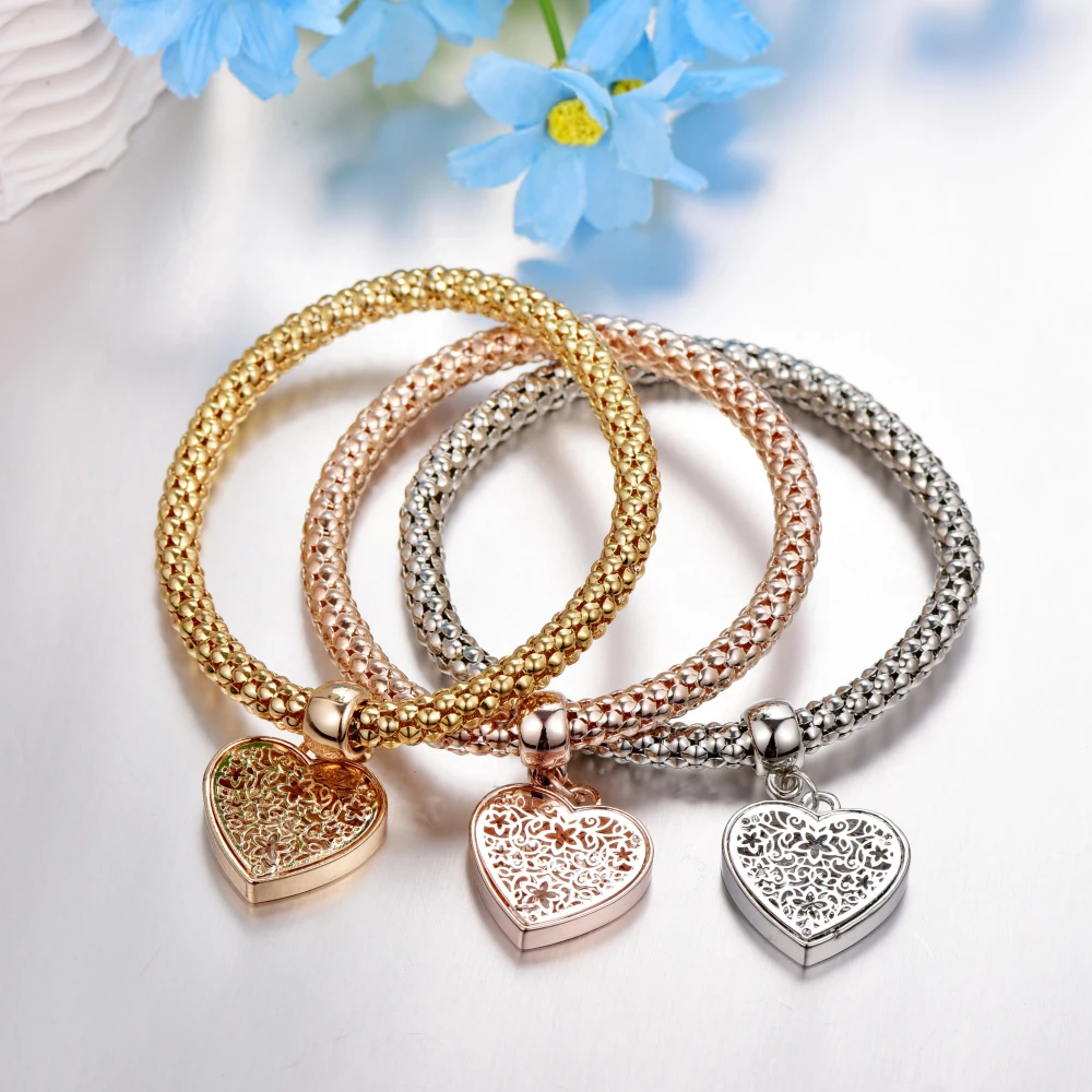 Handmade Love Heart Charm Bracelets For Women Couple Gold Crystal charm Bracelets & Bangles Beautiful Jewelry B146