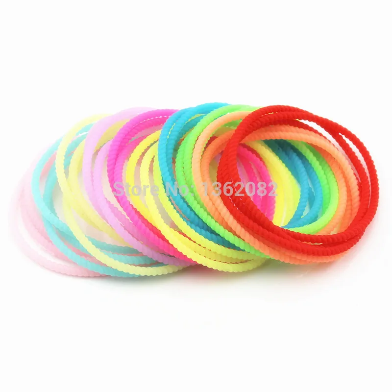 Wholesale 50pcs Mixed Color Elastic Rubber Bangles Men Women's Spiral