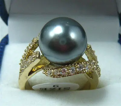 

Noblest 12mm white pink gray red green shell pearl 18KGP ring