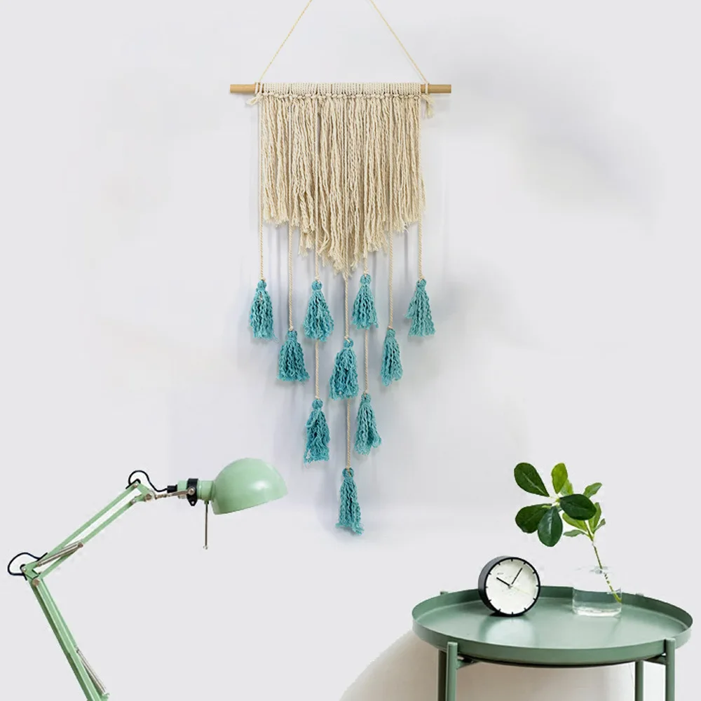 Boho Handmade Cotton Wall Hanging Tapestry Lace Tassle Fabrics Bohemian