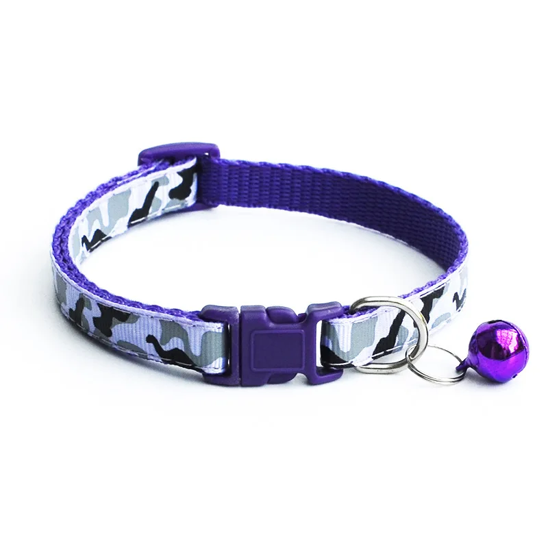 Purple Ошейник для питомца кошки собаки с колокольчиком Камуфляжный принт на шею ремень полиэстер Регулируемая пряжка котенок Щенок поводок товары для животных - Цвет: Purple