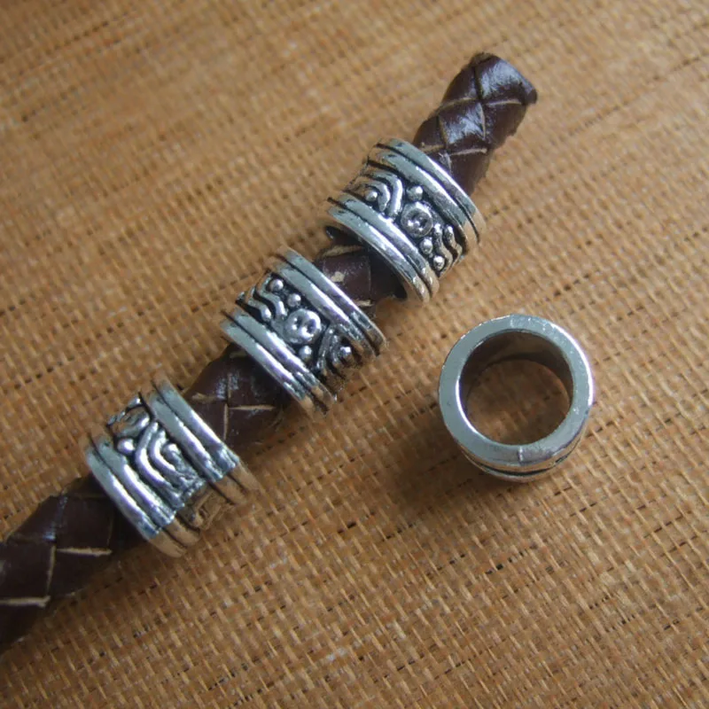 

20pcs Antique Silver Cylinder Tube Slider Spacer Charms For 6.5mm Round Leather Cord Bracelet Making Fashion Jewelry