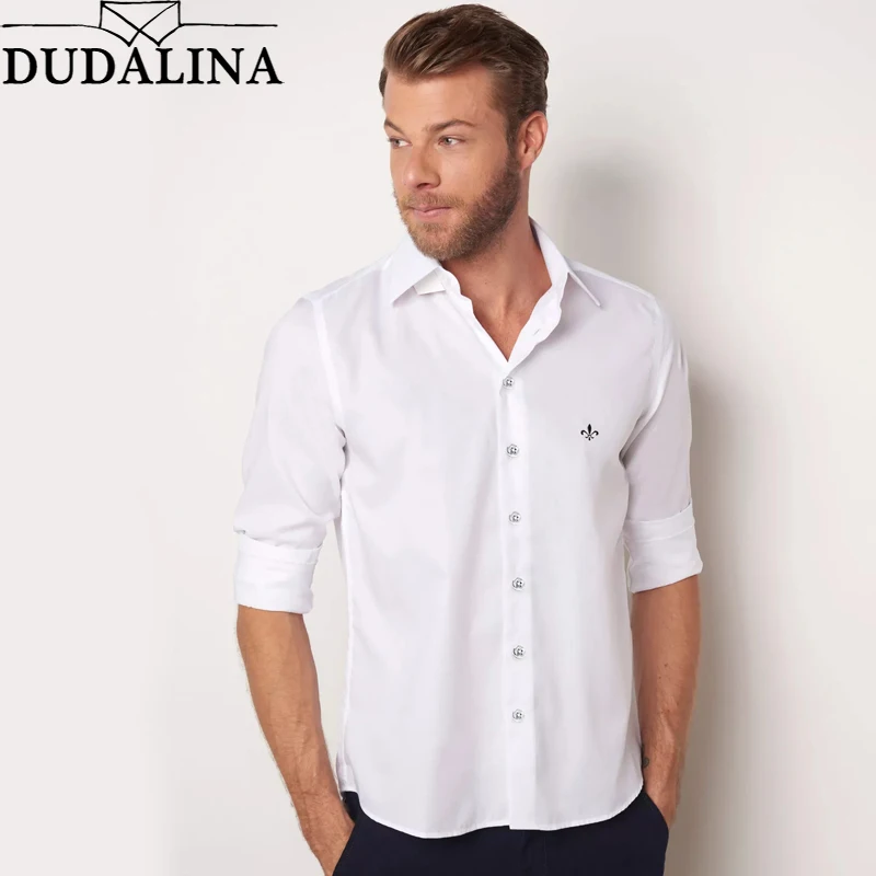 

Dudalina Male 2019 Men Shirt Brand Clothing Elasticity Long Sleeve Shirt Summer Slim Fit Shirt Casual Spandex Men Clothes