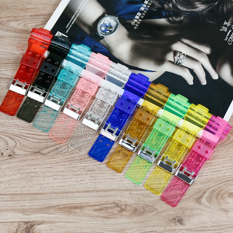 

Men Resin Strap 16mm for Casio g-shock Transparent Women Sports Strap Series GD100 110 GA100 120 GLS GR 8900 Watch Accessories