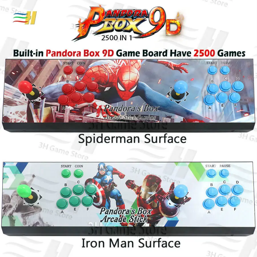  Caja Pandora 9d 2500 en 1 consola de juegos arcade soporte 3P 4P usb conectar gamepad soporte 3d te
