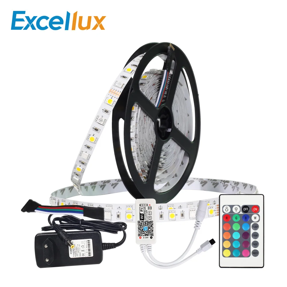 

led strip RGBWW SET 24KEY MINI WIFI RGBWW LED controller+220V to 12V 3A power supply EU / US plug +5M/roll IP20/IP65 led stripe
