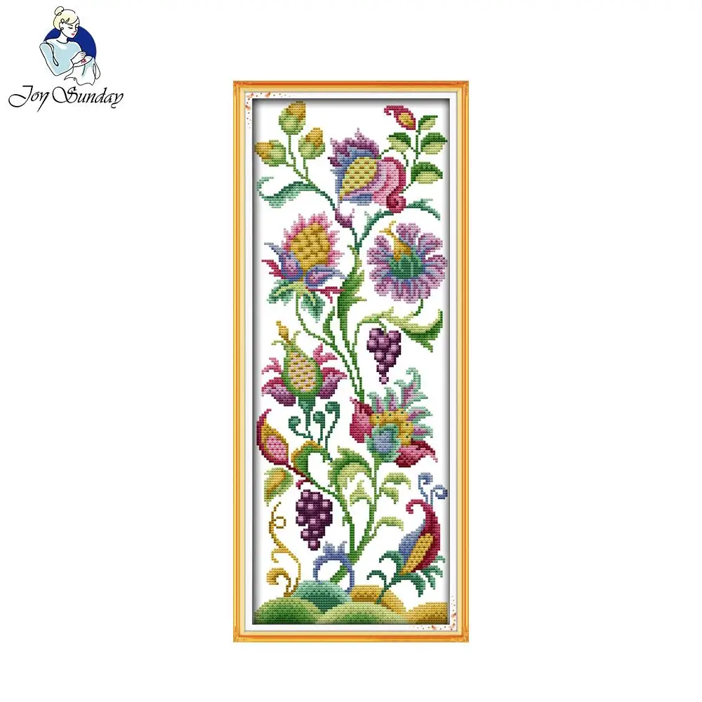 

Joy sunday floral style Abstract flowers long cross stitch craft stamped canvas for beginners