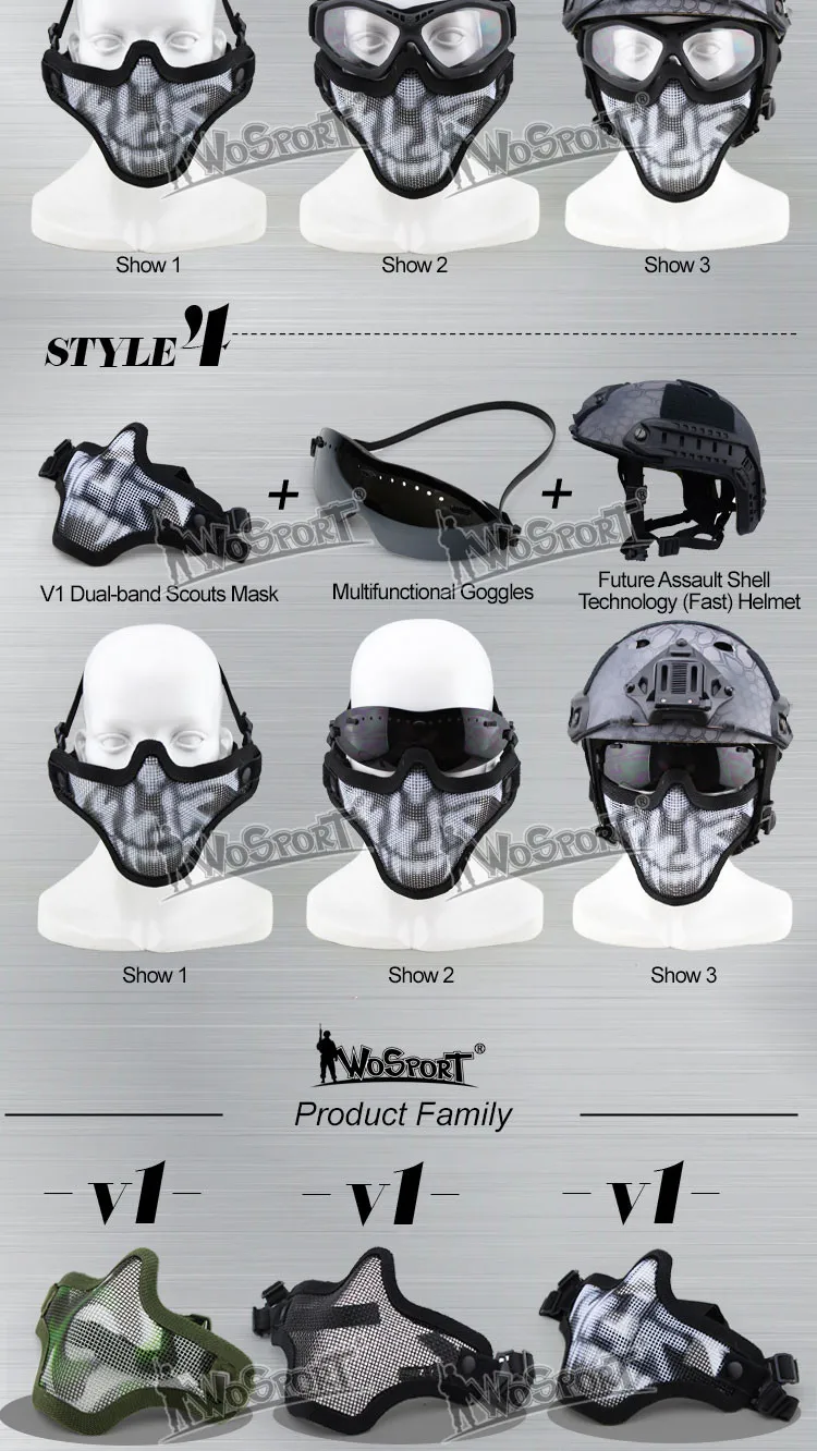 WoSporT тактический маска V1 металла Проволочная сетка половина Уход за кожей лица защитный Пейнтбол Аксессуар для Охота армии Airsoft CS излучению