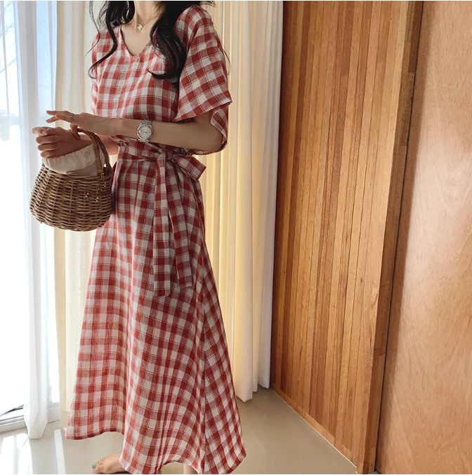 Новое хлопковое клетчатое Элегантное летнее платье для девочек Boho женское