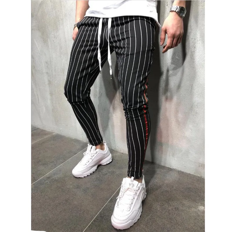 Harlan pants autumn new European and American style men's slim personality casual pants sports stripes design jogging trousers