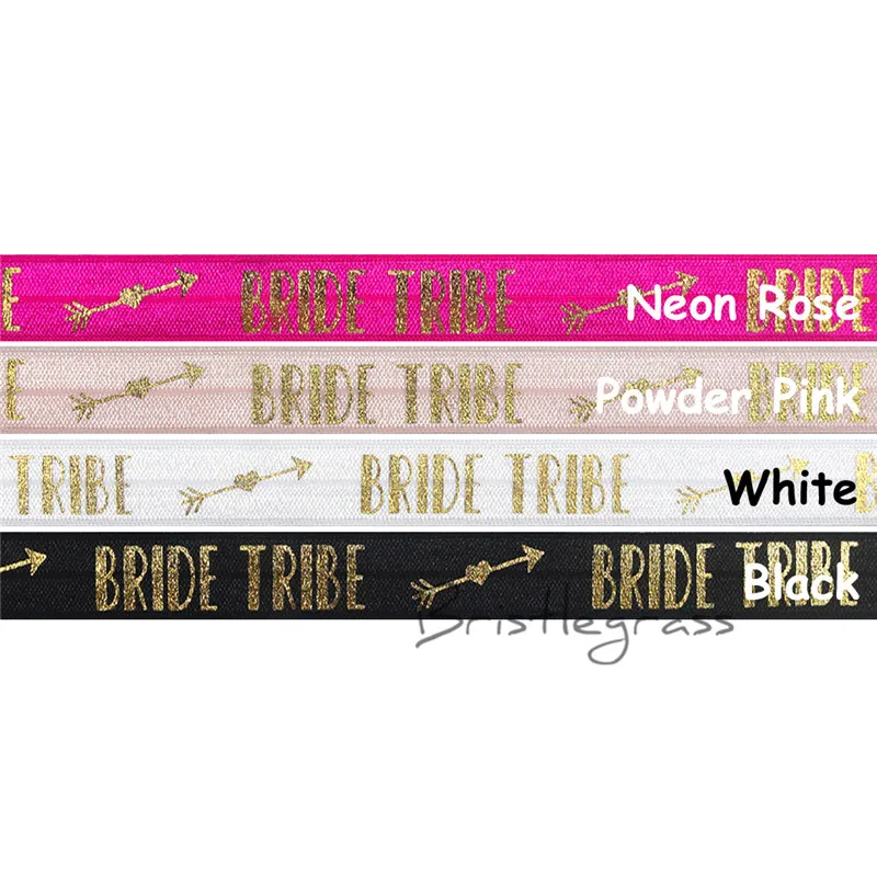 

BRISTLEGRASS 5 Yard 5/8" 1.5cm Gold Bride Tribe Arrow Of Love Foil Print FOE Fold Over Elastics Satin Band Headband Sewing Trims