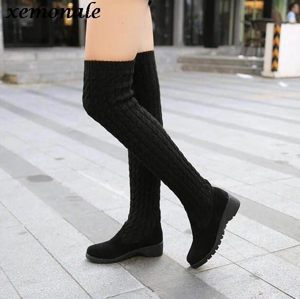 Mujeres Punto La De Moda 2017 Rodilla Botas Las Altas qUaHww