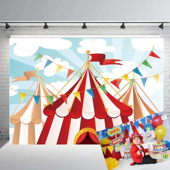 

BIEPOTO Photography Backdrop Background Circus Tents Stratus Carnival Carousel Kids Birthday Party Banner Photo Studio Booth