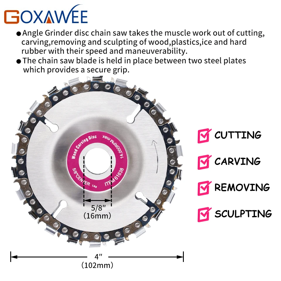 GOXAWEE 4-дюймовый шлифовальный диск и цепь 22 зуба мелкорезной цепи набор резьбы по дереву диски для угловых шлифовальных машин " или 4-1/2"