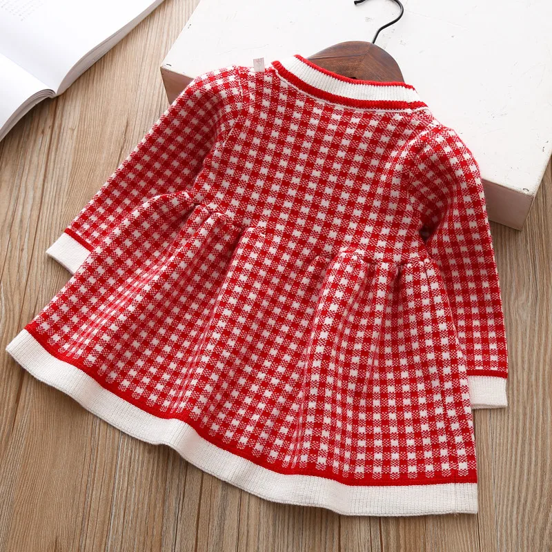 Girls Plaid Sweater Dress autumn winter children Toddler baby clothes dress for girl Kids princess party Christmas Dresses