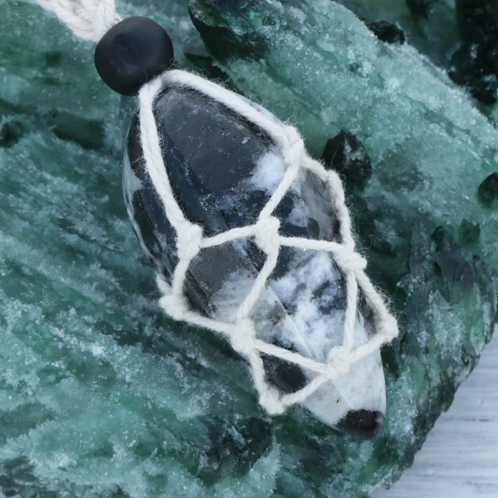 Zebra stone Necklace Mens Women Wire Wrap Natural stone Wrapped Makrame