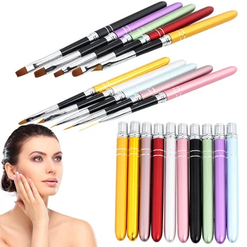 

10Pcs/lot Nail Art Brush Set 10 Colors Different Sizes stainless steel Handle Design Polish UV Gel Painting Nail Brushes
