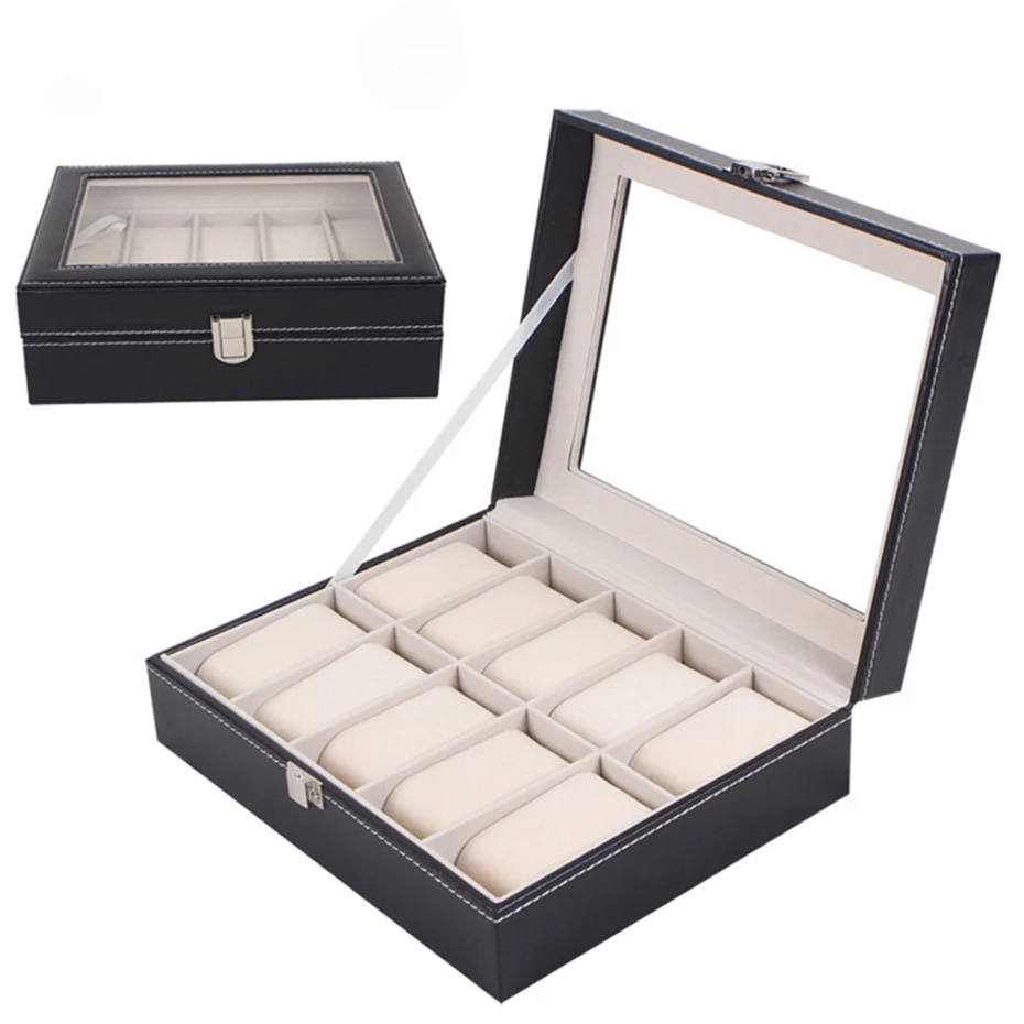 

10 Slots Grids Aivtalk Watch Box Top Quality PU Leather Watch Jewelry Storage Case Box Watch Case Display Box Caixa Para Relogio