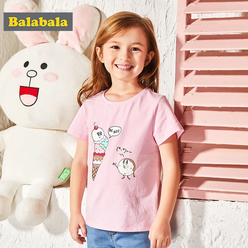 Balabala/2018 г. летняя детская одежда футболка для девочек Милая enfant модная с