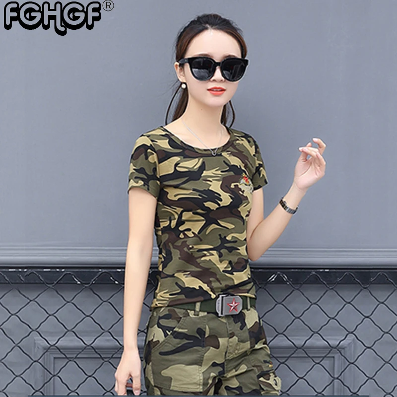 

FGHGF Brand Women camouflage suit female Military Cotton spring autumn plus size leisure sweatshirt two piece set W1803