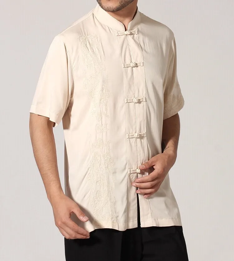 Черный традиционный китайский стиль Мужская рубашка Кунг-фу топ с короткими рукавами одежда Размер S M L XL XXL XXXL Mny-03C