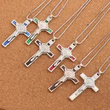Plated 5Color Enamel Saint Benedict Medal Italia Crucifix Cross Religious 53.1x29.2mm Pendant Necklaces N1715