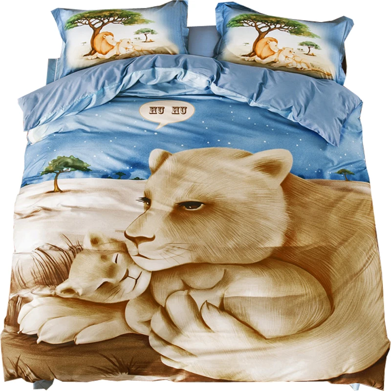 

Papa&Mima luxury Digital printing Lion cartoon bedding set 4pcs egyptian cotton duvet cover set lover quilt cover set bed sheet