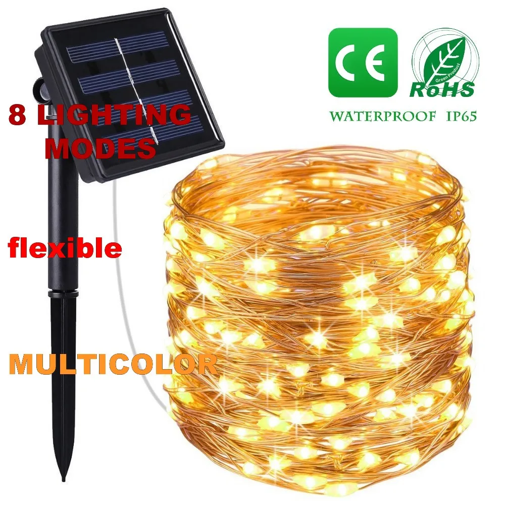 

8 modes multicolor Solar Wire String lights Fairy 10M 20M Solar Rechargeable Outdoor LED Holiday light Wedding Christmas Garden