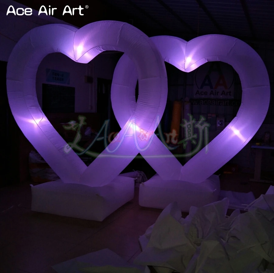 

2 PCS Wedding decoration white fabric inflatable heart model,led heart base with free 6 pcs lights for Valentine decor