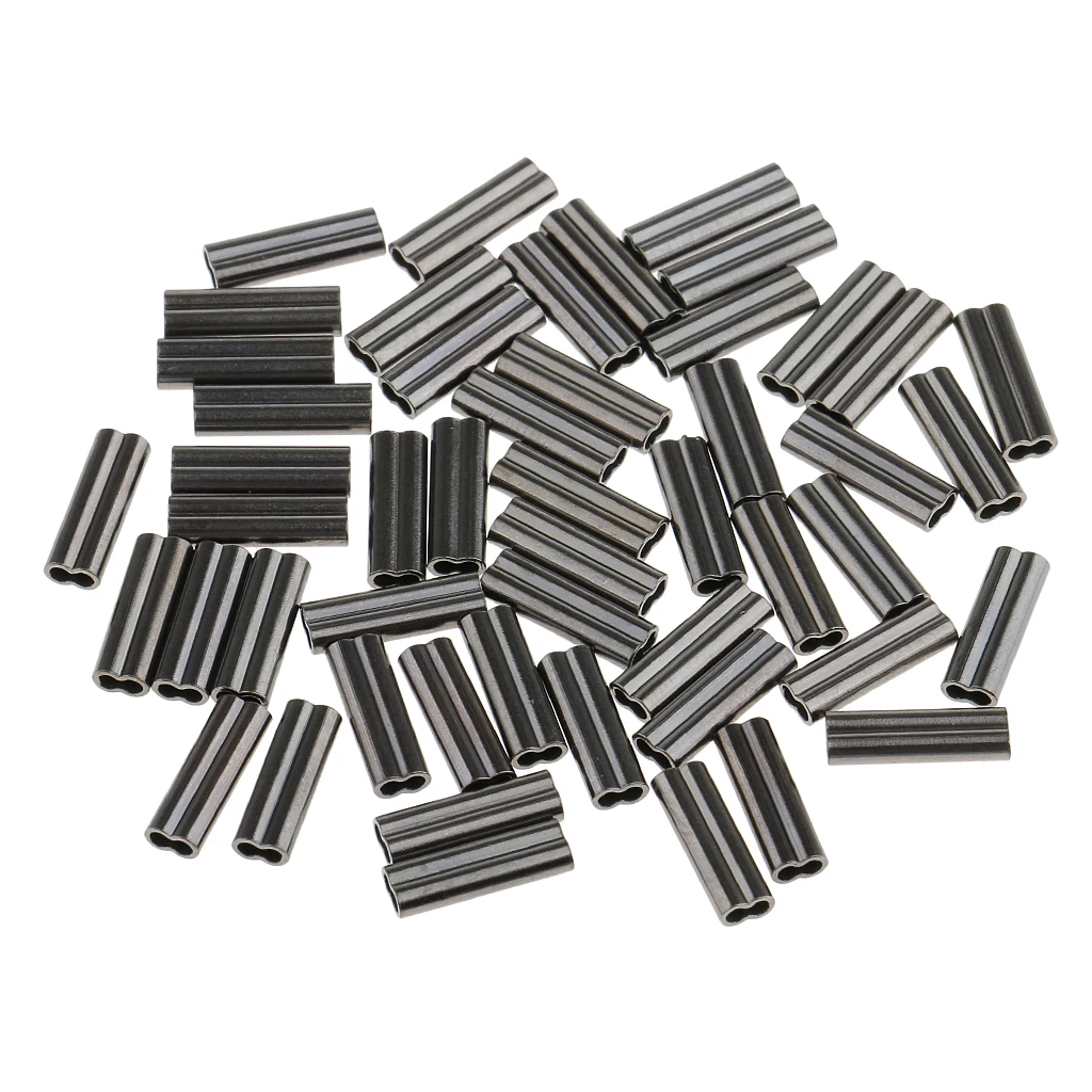 50 x Mini Copper High Strength Double Barrel Crimp Sleeves Tube Fiish Connector 6 sizes mini copper double barrel leader sleeves