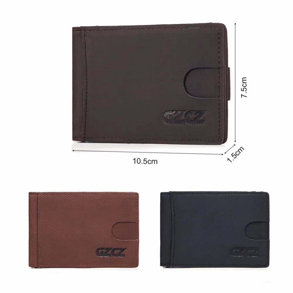 GZCZ Hot! Genuine Crazy Horse Cowhide Leather Money Clips High Quality Rfid Wallets Fashion Mini Purses Vintage Men Wallet Walet