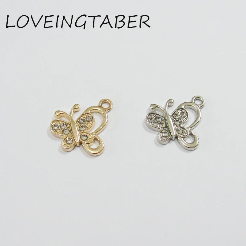 

(Choose Color First) 17mm*17mm 30pcs/lot Small Butterfly Rhinestone Alloy Charms