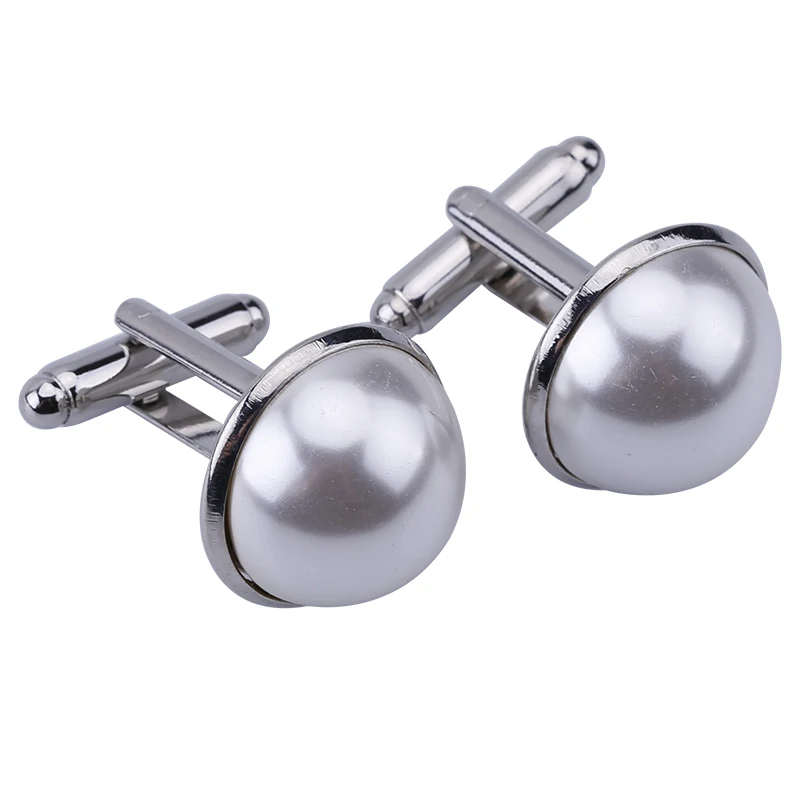 1 Pair Round Faux Pearl Men's Suit Metal Cufflinks Cuff Links 0.47"