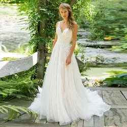 Свадебное платье в стиле бохо 2019 с v-образным вырезом и аппликацией А-силуэта кружевное подвенечное платье романтическое свободное платье