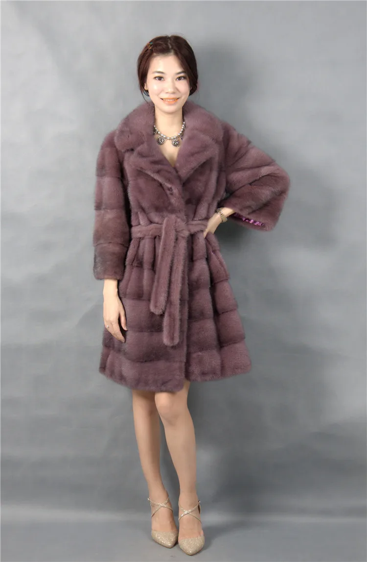 Perfect Genuine mink fur coat with  turn-down collar light color 100% natural mink fur coa t2019 3
