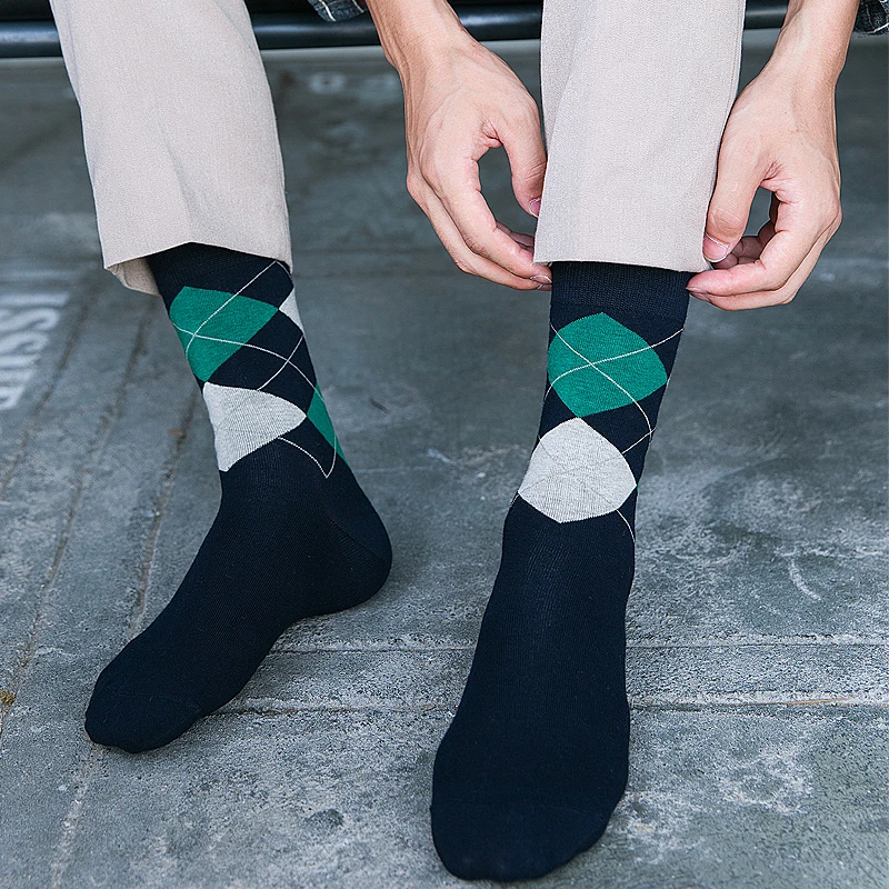 1 пара, теплые мужские носки, высококачественные повседневные носки в деловом стиле, дышащие мужские классные носки в клетку, чесаные