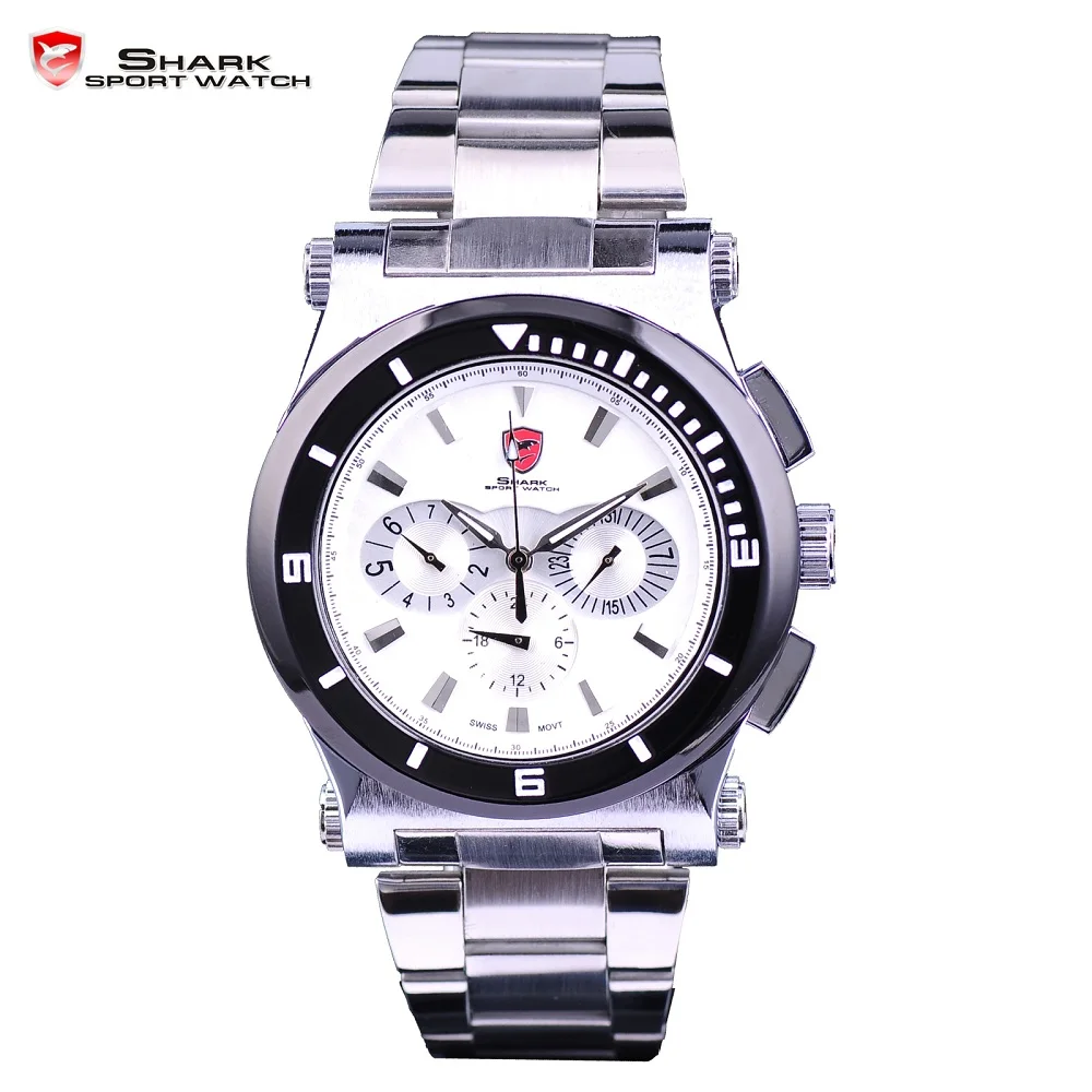 

Nurse Shark Sport Watch Men Luxury White 3D 6 Hands Date 24Hr Fashion Quartz Full Stainless Steel Strap Wrist Watches Gif/SH024
